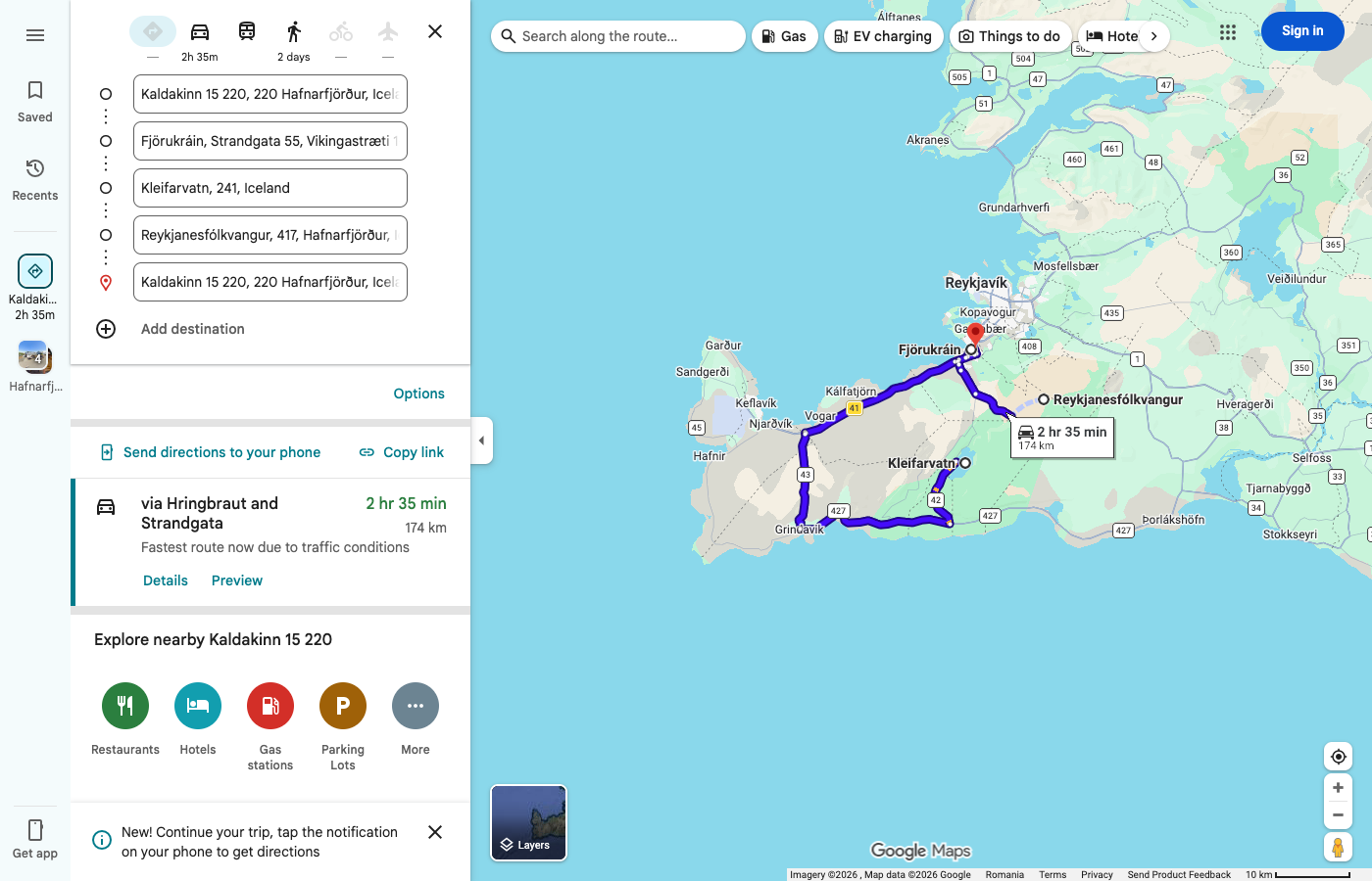 Day 4 route map – Hafnarfjörður to Reykjanes loop